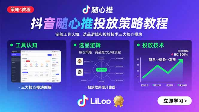 抖音随心推投放策略教程：涵盖工具认知、选品逻辑和投放技术三大核心模块-孔明聊项目