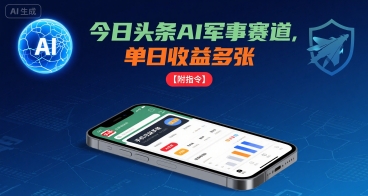 今日头条AI军事赛道，单日收益多张 ，手机可做【附指令】-孔明聊项目