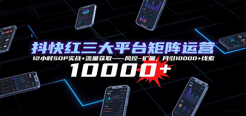 抖快红三大平台矩阵运营，12小时SOP实战+流量获取-风控-扩量，月引10000+线索-孔明聊项目