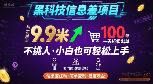 黑科技信息差项目，一单利润9.9米，一天简简单单出100单，不挑人，小白也可轻松上手【揭秘】-孔明聊项目