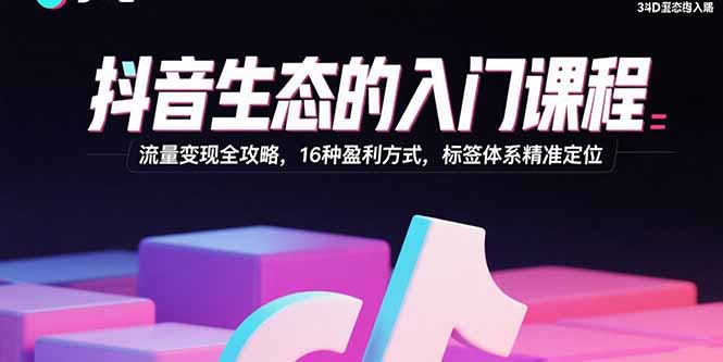 抖音生态的入门课程:流量变现全攻略,16种盈利方式,标签体系精准定位-孔明聊项目
