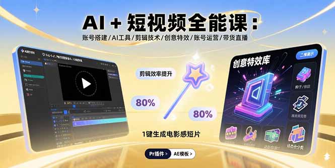 AI+短视频全能课：账号搭建/AI工具/剪辑技术/创意特效/账号运营/带货直播-孔明聊项目