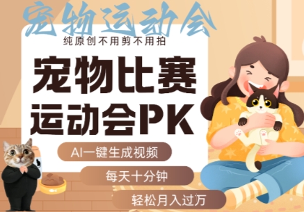 AI一键生成宠物比赛运动会PK视频，纯原创不用剪不用拍，每天十分钟，轻松月入过1W+-孔明聊项目