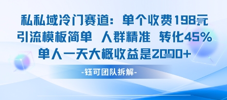私域冷门赛道单个收费198米引流模板简单人群精准 45%的转化率单人一天大概收益多张-孔明聊项目