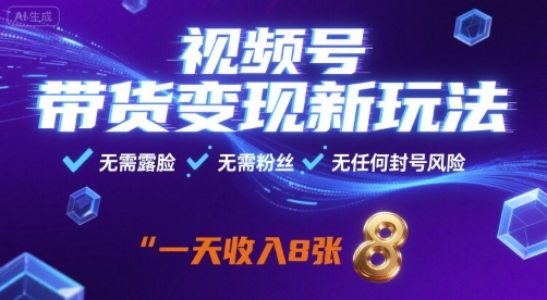 视频号带货变现新玩法，无需露脸，无需粉丝，无任何封号风险，一天收益8张【揭秘】-孔明聊项目