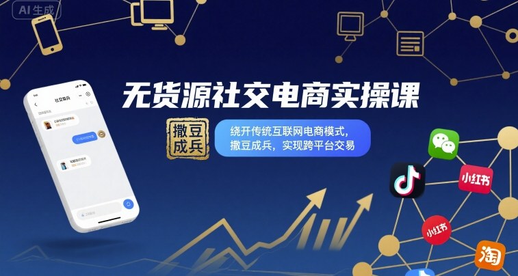 无货源社交电商实操课，绕开传统互联网电商模式，撒豆成兵，实现跨平台交易-孔明聊项目