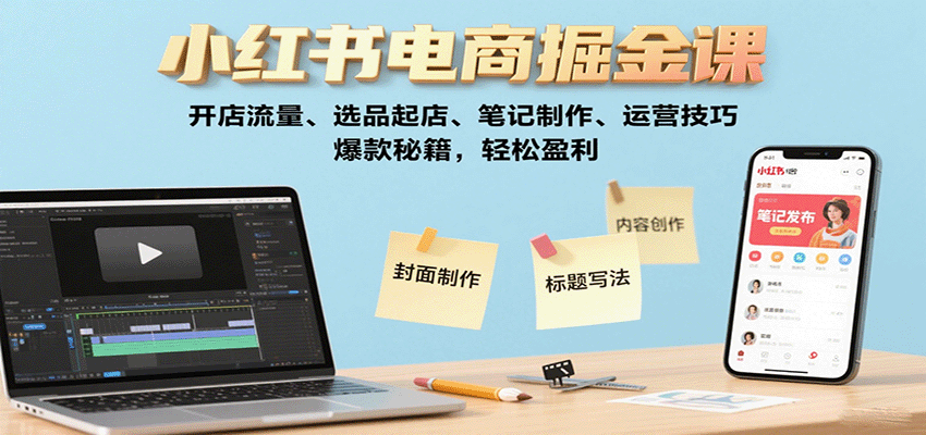 小红书电商掘金课：开店流量、选品起店、笔记制作、运营技巧，爆款秘籍，轻松盈利-孔明聊项目