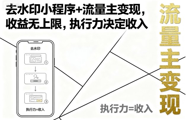 去水印小程序+流量主变现，收益无上限，执行力决定收入-孔明聊项目