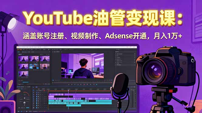 2025YouTube油管变现课：涵盖账号注册、视频制作、Adsense开通，月入1万+-孔明聊项目