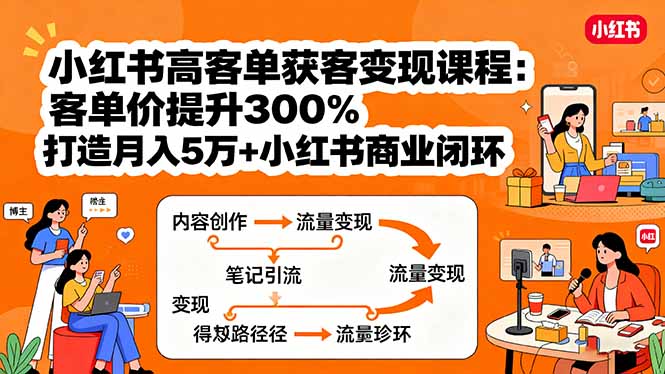 小红书高客单获客变现课程：客单价提升300%，打造月入10万+小红书商业闭环-孔明聊项目
