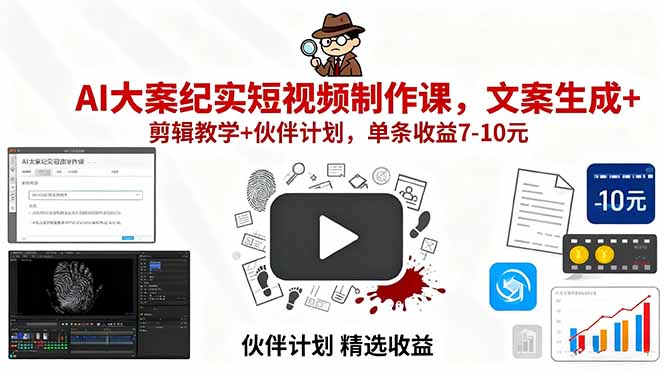 AI大案纪实短视频制作课,文案生成+剪辑教学+伙伴计划,单条收益7-10元-孔明聊项目
