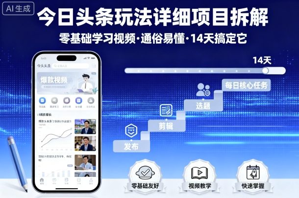 今日头条玩法详细项目拆解，零基础学习视频 通俗易懂 14天搞定它-孔明聊项目