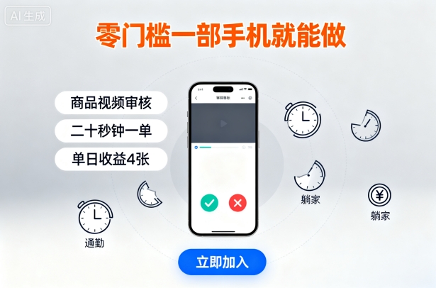 零门槛一部手机就能做，商品视频审核，通勤躺家碎片时间都能做，二十秒钟一单，单日收益4张【揭秘】-孔明聊项目