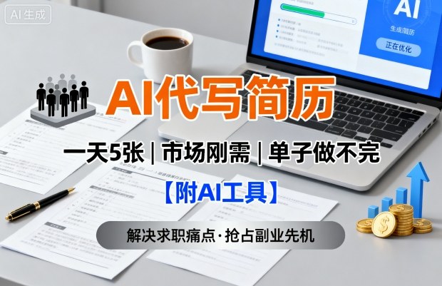 AI代写简历，一天5张，今年找工作难，市场刚需，单子做不完【附AI工具】-孔明聊项目