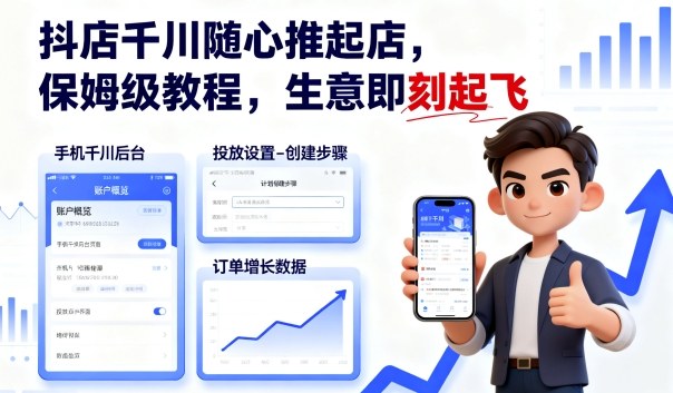 抖店千川随心推起店，保姆级教程，生意即刻起飞-孔明聊项目