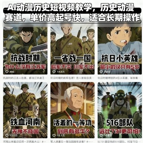 AI动漫历史短视频教学，历史动漫赛道，单价高起号快，适合长期操作-孔明聊项目