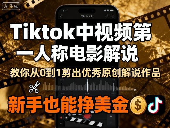 Tiktok中视频第一人称电影解说，教你从0到1剪出一个优秀的原创解说作品，新手也能挣美金-孔明聊项目