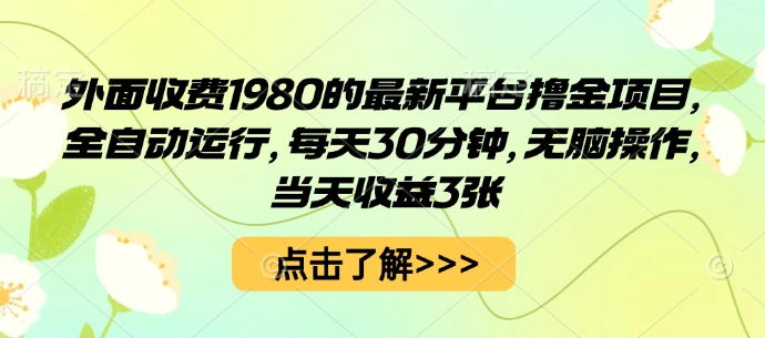 外面收费1980的最新平台撸金项目，全自动运行，每天30分钟，无脑操作，当天收益3张【揭秘】-孔明聊项目