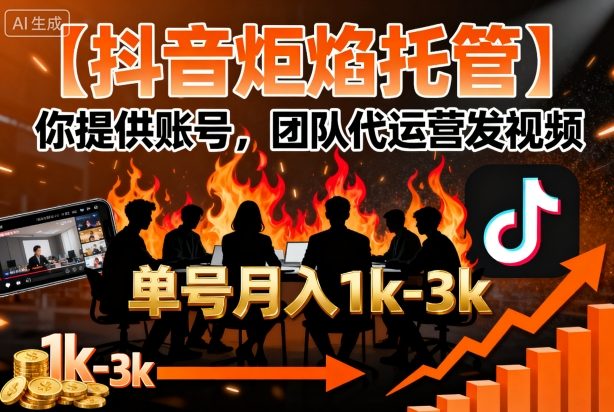 【抖音炬焰托管】你提供账号,团队代运营发视频,单号月入1k+【揭秘】-孔明聊项目