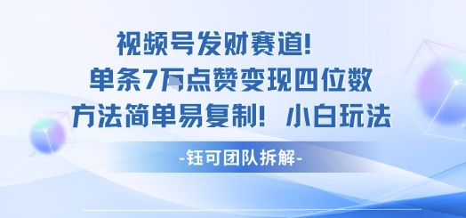 视频号发财赛道单条7W点赞变现四位数方法简单易复制小白玩法-孔明聊项目