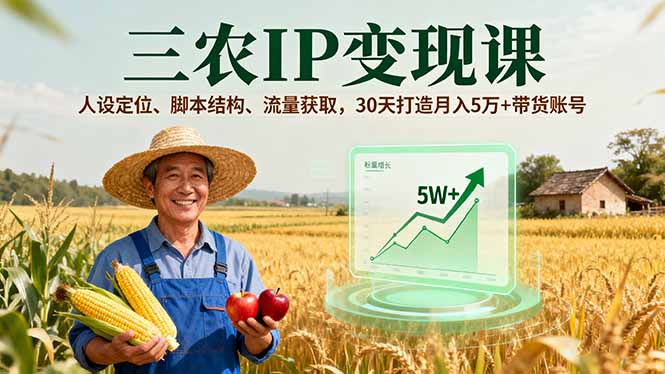 三农IP变现课，人设定位、脚本结构、流量获取，30天打造月入5万+带货账号-孔明聊项目