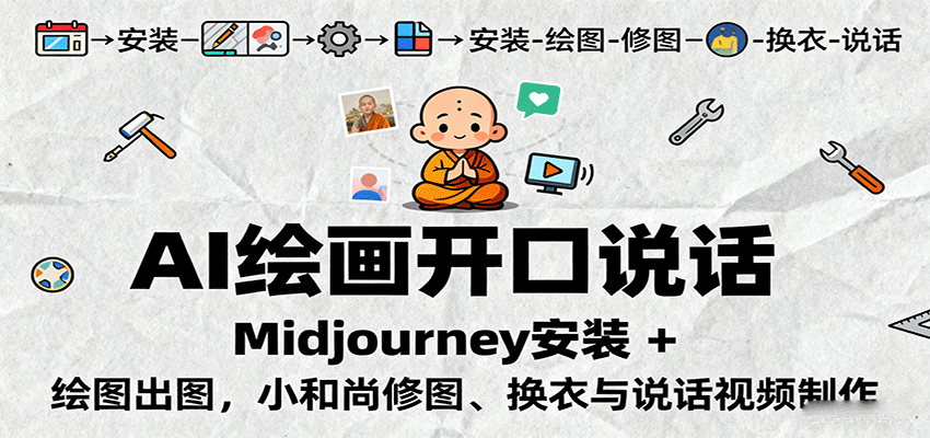 AI绘画开口说话，Midjourney安装 + 绘图出图，小和尚修图、换衣与说话视频制作-孔明聊项目