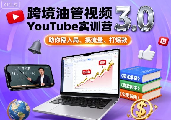 跨境油管视频YouTube实训营3.0，助你稳入局、搞流量、打爆款-孔明聊项目
