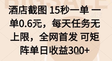 酒店截图15秒一单，一单0.6米，每天任务无上限，全网首发可矩阵单日收益3张【揭秘】-孔明聊项目