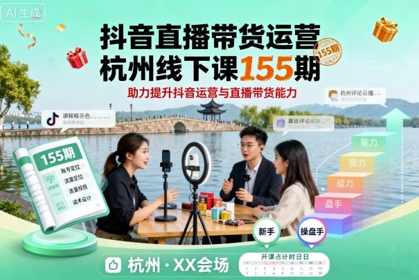 抖音直播带货运营杭州线下课155期，助力提升抖音运营与直播带货能力-孔明聊项目