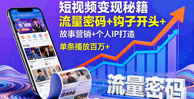 短视频变现秘籍，流量密码+钩子开头+故事营销+个人IP打造，单条播放百万+-孔明聊项目