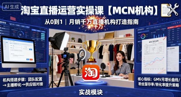 淘宝直播运营实操课【MCN机构】，从0到1做一家月销千W的直播机构-孔明聊项目