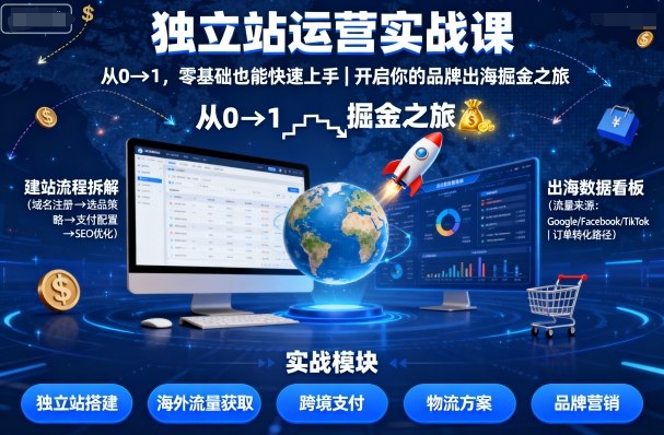 独立站运营实战课，从0到1，零基础也能快速上手，开启你的品牌出海掘金之旅-孔明聊项目