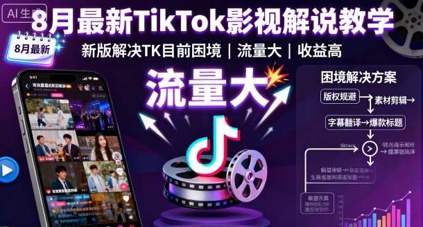 8月最新TikTok影视解说教学，新版解决TK目前困境，流量大，收益高-孔明聊项目