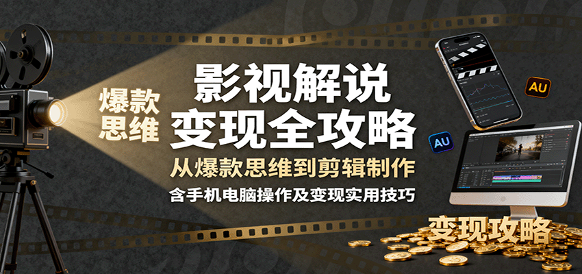 影视解说变现全攻略：从爆款思维到剪辑制作，含手机电脑操作及变现实用技巧-孔明聊项目