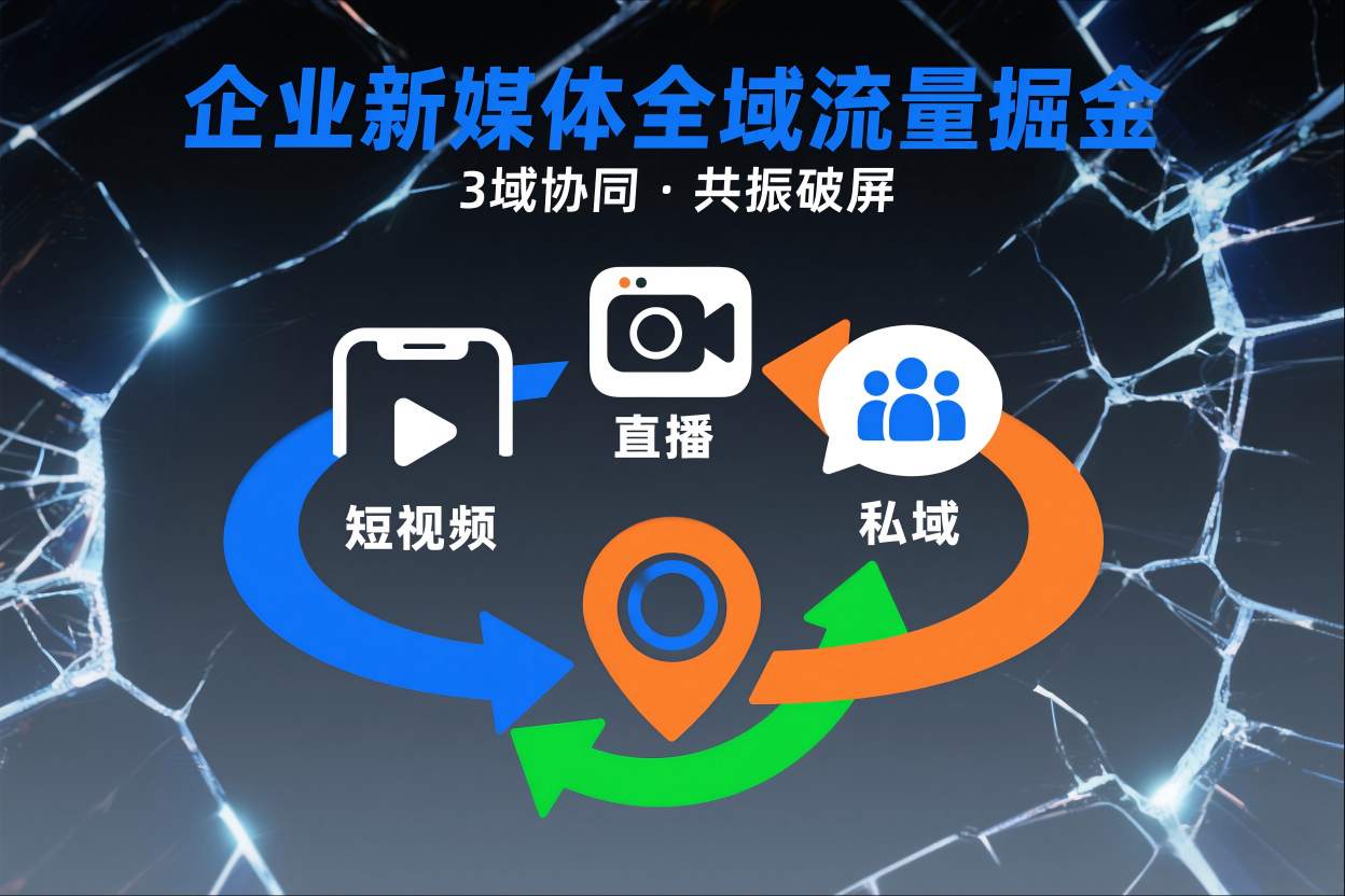 短视频全域商业模式，企业新媒体全域流量掘金，3域协同，共振破屏，短视频-直播-私域-地域-孔明聊项目