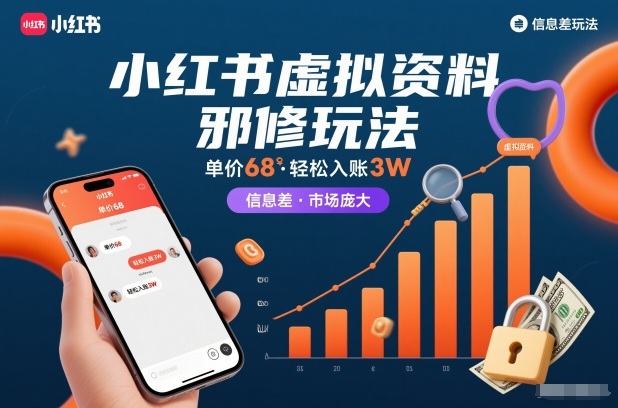 小红书虚拟资料邪修玩法，单价68，轻松入账3W，信息差玩法，市场庞大-孔明聊项目