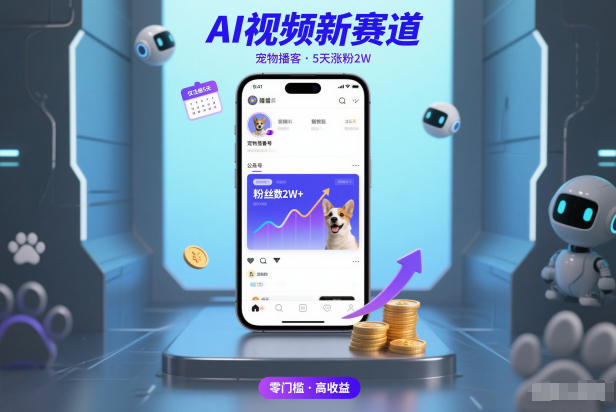 AI视频新赛道，宠物播客仅注册5天涨粉2W，收益非常可观-孔明聊项目