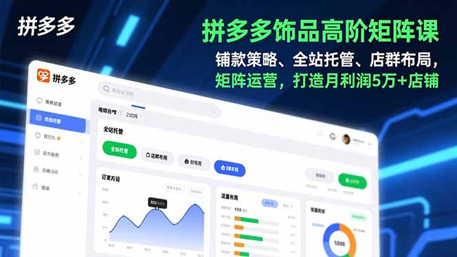 拼多多饰品高阶矩阵课，铺款策略、全站托管、店群布局，矩阵运营，打造月利润5万+店铺-孔明聊项目