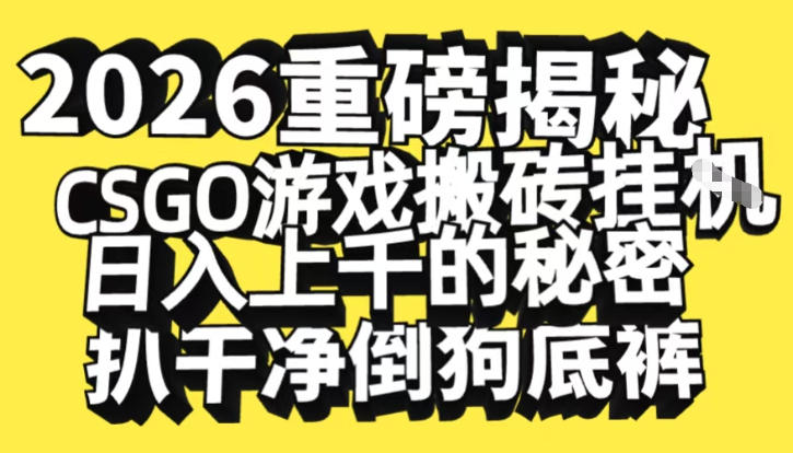 2026开年重磅解密，CSGO游戏搬砖挂G日入1k+的秘密，把倒狗的底裤扒干【揭秘】-孔明聊项目