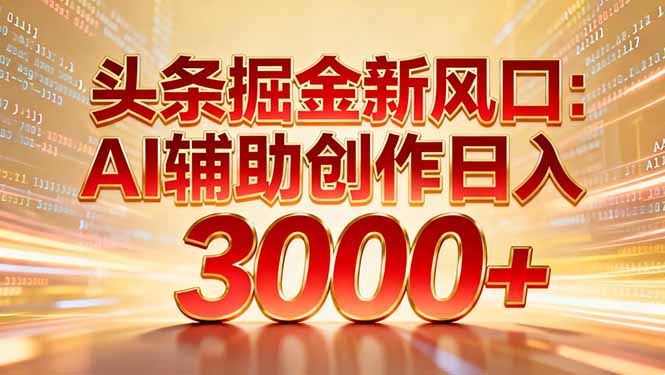 头条掘金新风口：AI辅助创作日入3000+，矩阵玩法当天启动隔天见效-孔明聊项目