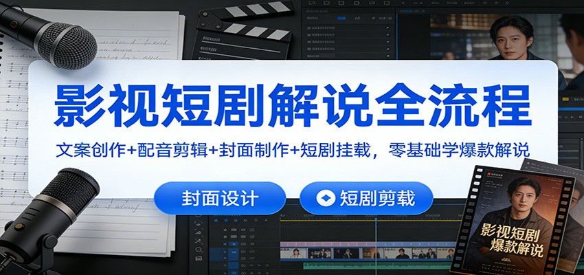 影视短剧解说全流程：文案创作+配音剪辑+封面制作+短剧挂载，零基础学爆款解说-孔明聊项目