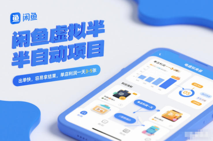 闲鱼虚拟半自动项目，出单快，容易拿结果，单店利润一天3-5张-孔明聊项目