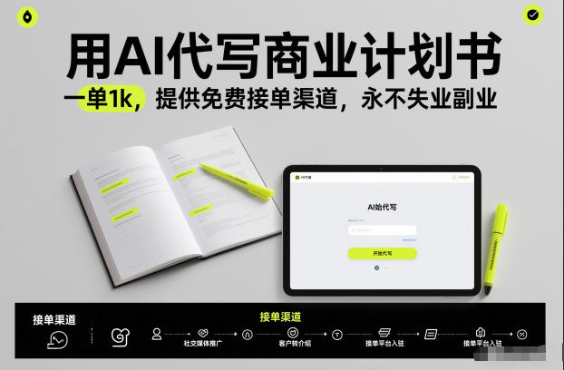 用AI代写商业计划书，一单1k，提供免费接单渠道，永不失业副业-孔明聊项目