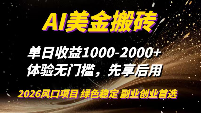 AI美金搬砖，单日收益1000-2000+，2025风口项目，可以副业，可以全职，可以工作室放大-孔明聊项目