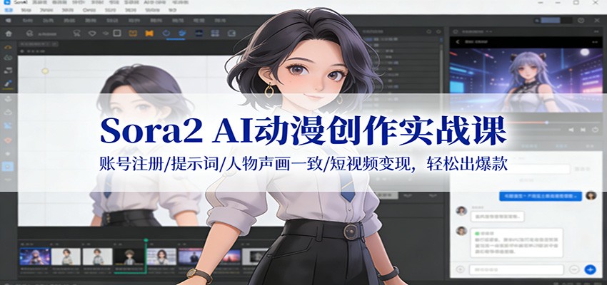 Sora2 AI动漫创作实战课：账号注册/提示词/人物声画一致/短视频变现，轻松出爆款-孔明聊项目