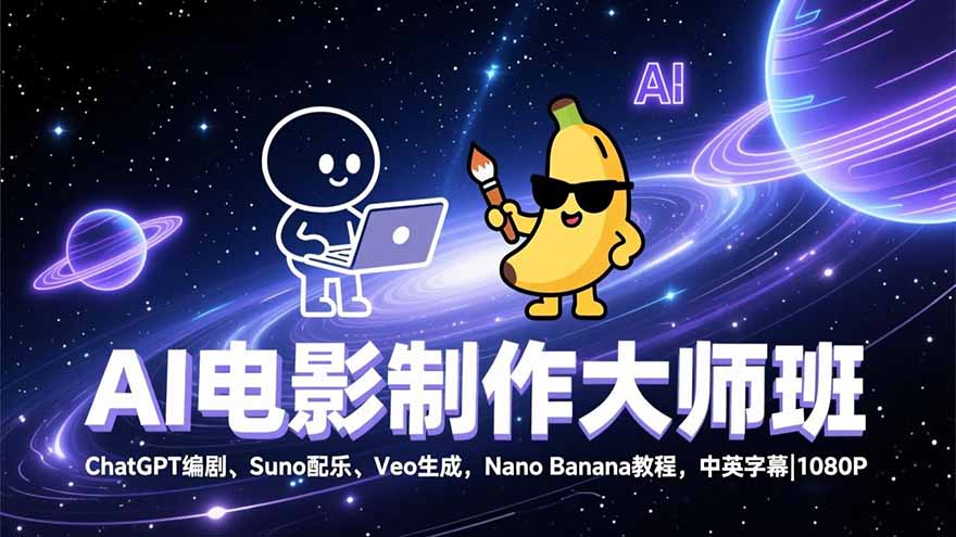 AI电影制作大师班：ChatGPT编剧、Suno配乐、Veo生成，Nano Banana教程，中英字幕|1080P-孔明聊项目
