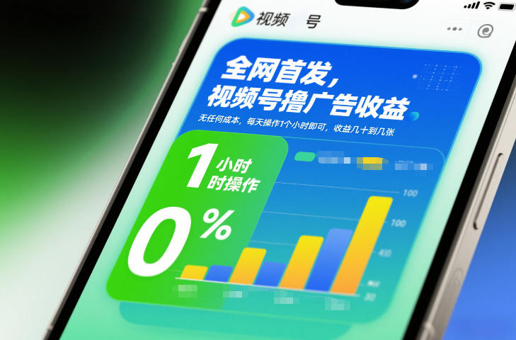 全网首发，视频号撸广告收益，无任何成本，每天操作1个小时即可，收益几十到几张-孔明聊项目