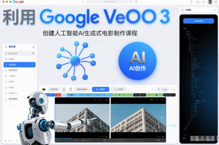 利l用Google Veo 3创建人工智能AI生成式电影制作课程，使用人工智能的力量创建令人惊叹的视频-孔明聊项目
