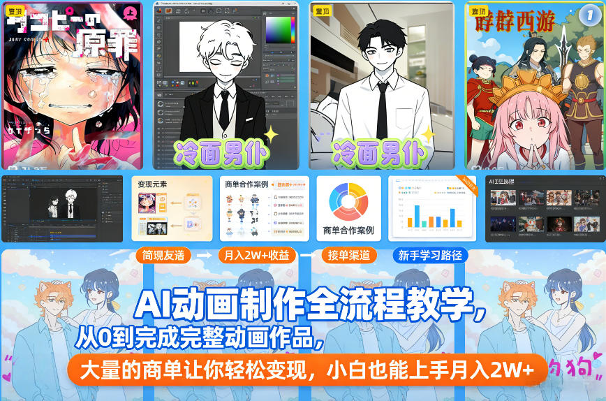 AI动画制作全流程教学，从0到完成完整动画作品，大量的商单让你轻松变现，小白也能上手月入2W+-孔明聊项目