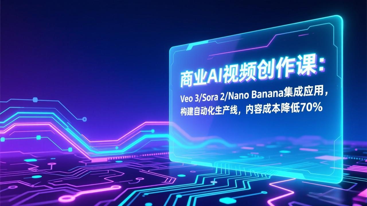商业AI视频创作课：Veo 3/Sora 2/Nano Banana集成应用，构建自动化生产线，内容成本降低70%-孔明聊项目